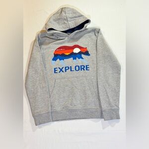 Eddie Bauer Youth Hoodie M 10/12 Gray Explore Bear Graphic Pullover Sweatshirt